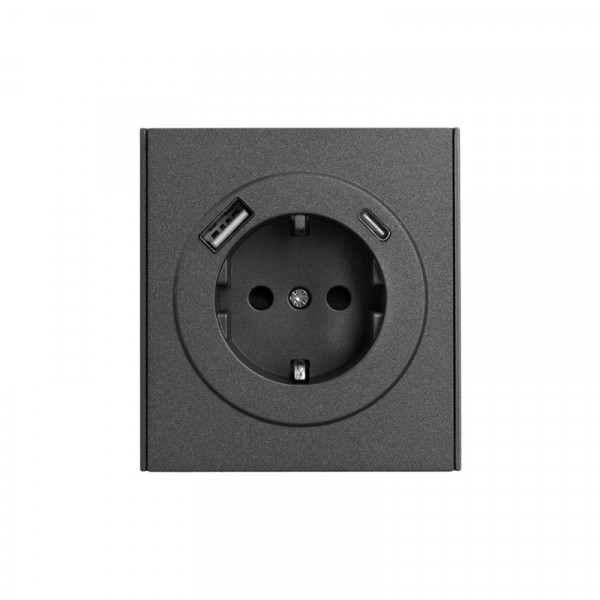 Розетка STRONG 1-ая с/з с/у з/ш 16А с USB A+C быстрой зарядки 5В/3А графит KRANZ, KR-78-0704-6