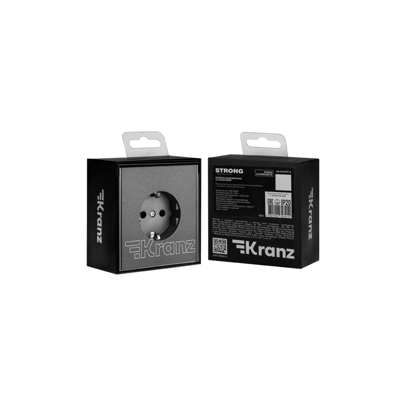 Розетка STRONG 1-ая с/з с/у, со шторками 16А графит KRANZ, KR-78-0701-6
