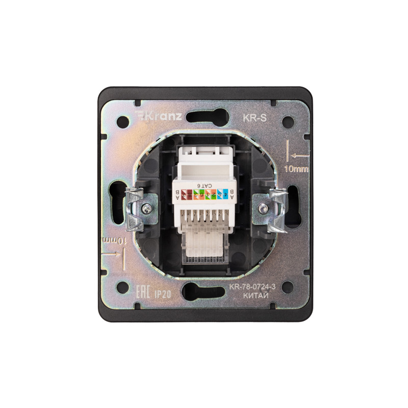 Розетка ROUND компьютерная RJ45 кат6 с/у оникс KRANZ, KR-78-0724-3