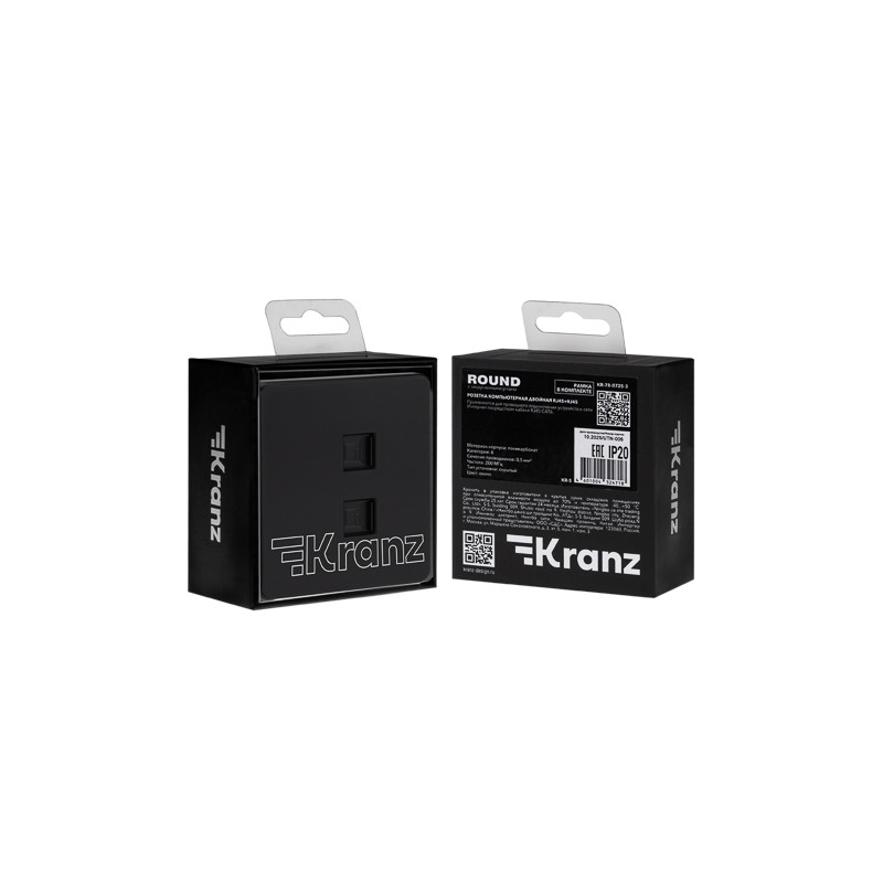 Розетка ROUND компьютерная двойная RJ45+RJ45 кат6 с/у оникс KRANZ, KR-78-0725-3