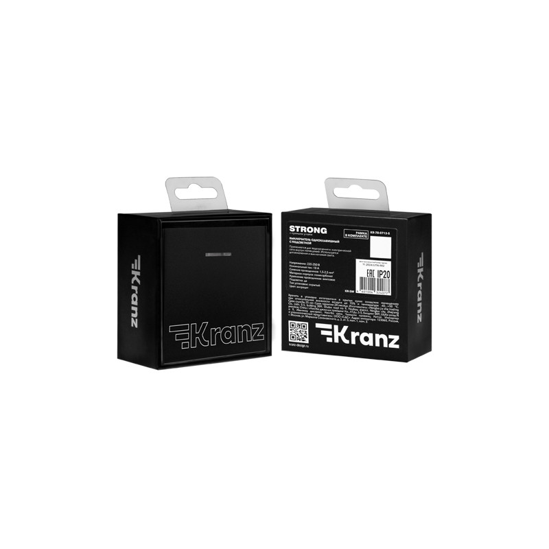 Выключатель STRONG 1 кл с подсветкой 10А с/у антрацит KRANZ, KR-78-0713-5