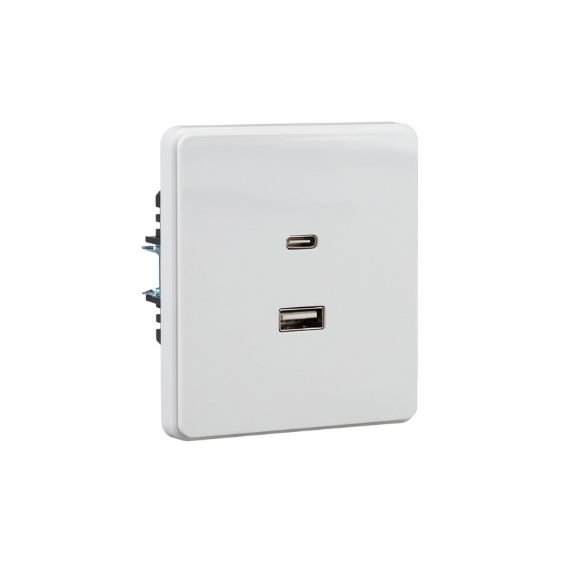 Розетка ROUND USB-A+Type-C 3А с функцией быстрой зарядки перламутр KRANZ, KR-78-0734-1