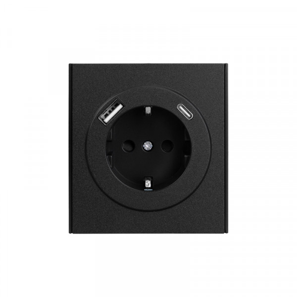Розетка STRONG 1-ая с/з с/у з/ш 16А с USB A+C быстрой зарядки 5В/3А антрацит KRANZ, KR-78-0704-5