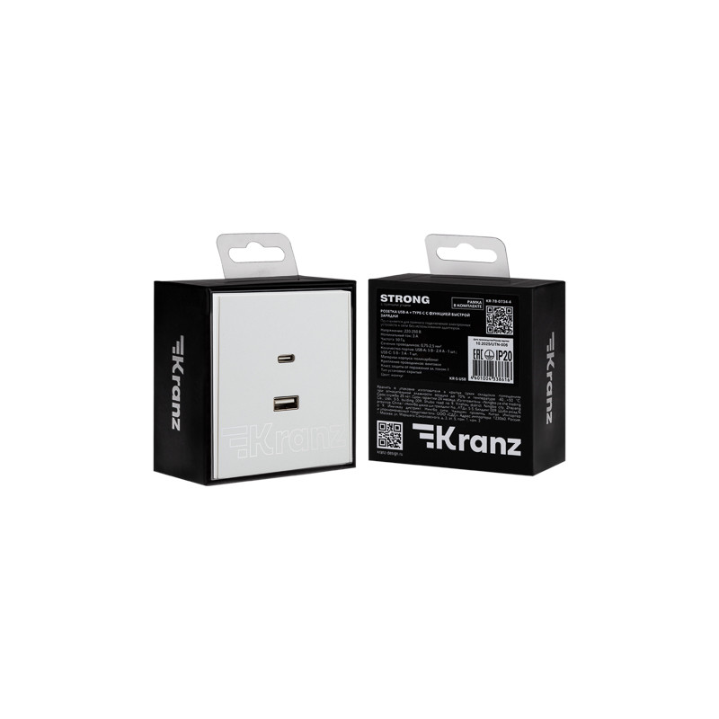 Розетка STRONG USB-A+Type-C 3А с функцией быстрой зарядки жемчуг KRANZ, KR-78-0734-4