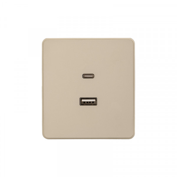 Розетка ROUND USB-A+Type-C 3А с функцией быстрой зарядки шелк KRANZ, KR-78-0734-7