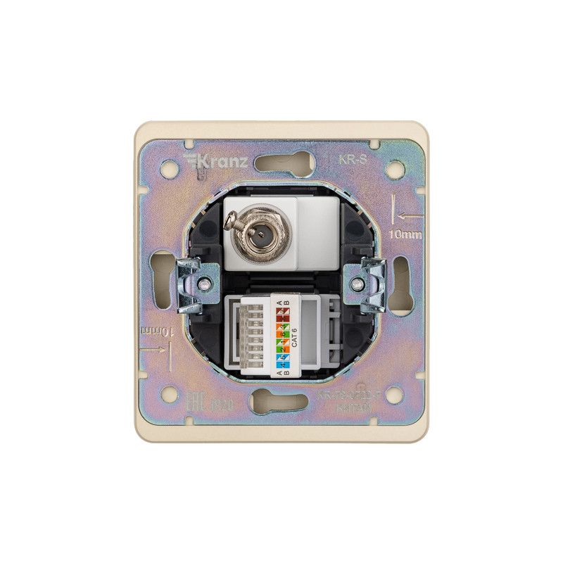 Розетка ROUND компьютерная RJ45 кат6 + TV с/у шелк KRANZ, KR-78-0722-7