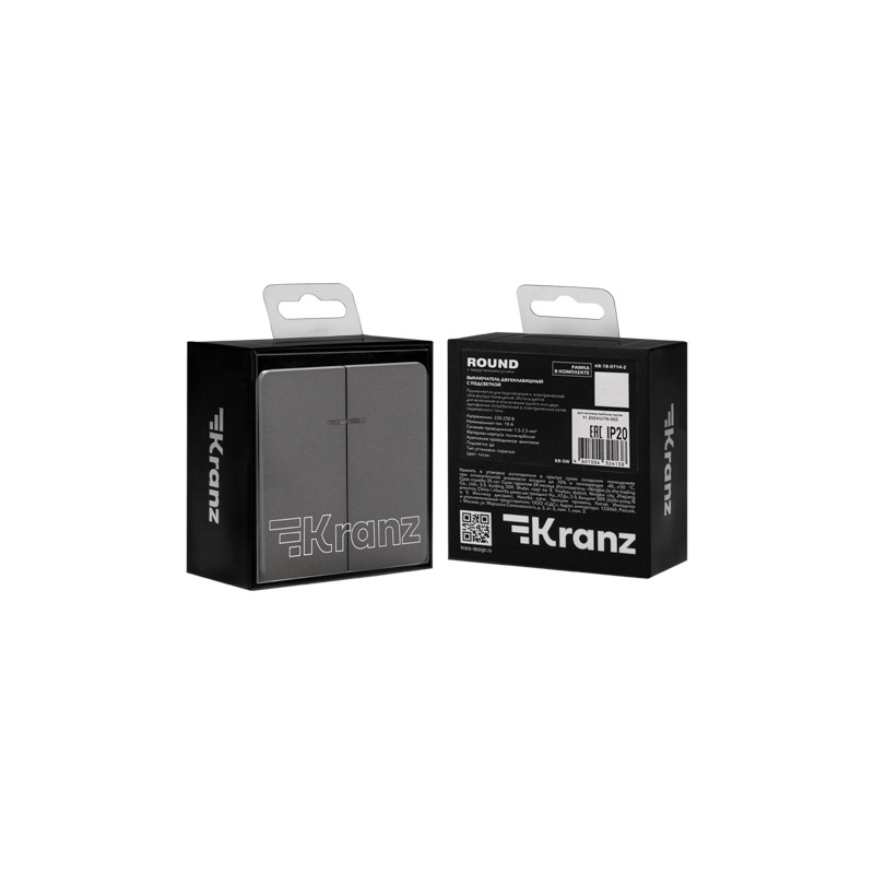 Выключатель ROUND 2 кл с подсветкой 10А с/у титан KRANZ, KR-78-0714-2