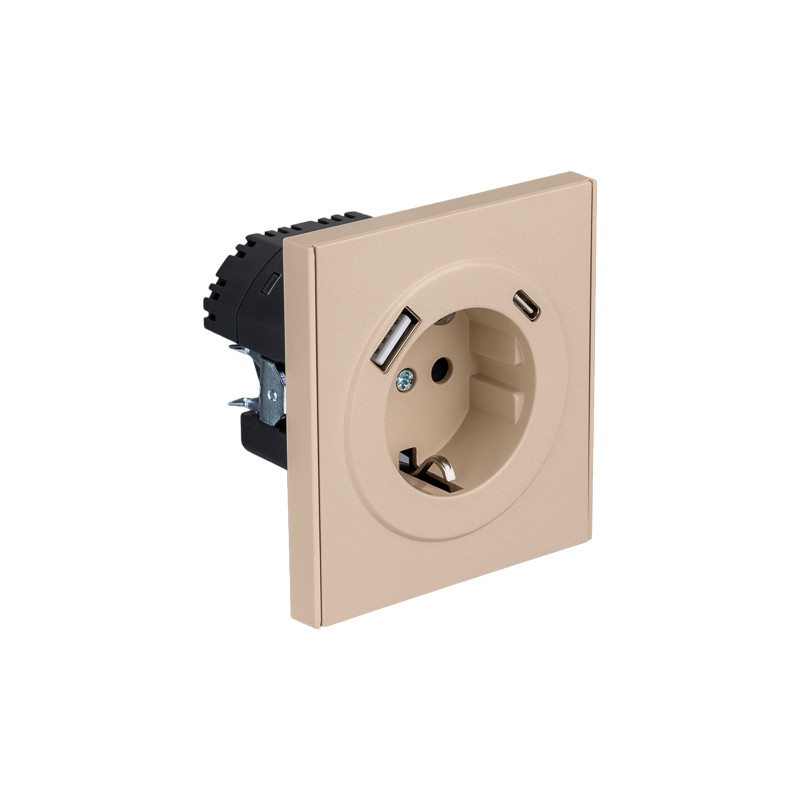 Розетка STRONG 1-ая с/з с/у з/ш 16А с USB A+C быстрой зарядки 5В/3А шелк KRANZ, KR-78-0704-8