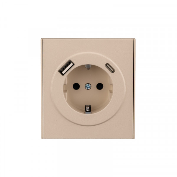 Розетка STRONG 1-ая с/з с/у з/ш 16А с USB A+C быстрой зарядки 5В/3А шелк KRANZ, KR-78-0704-8