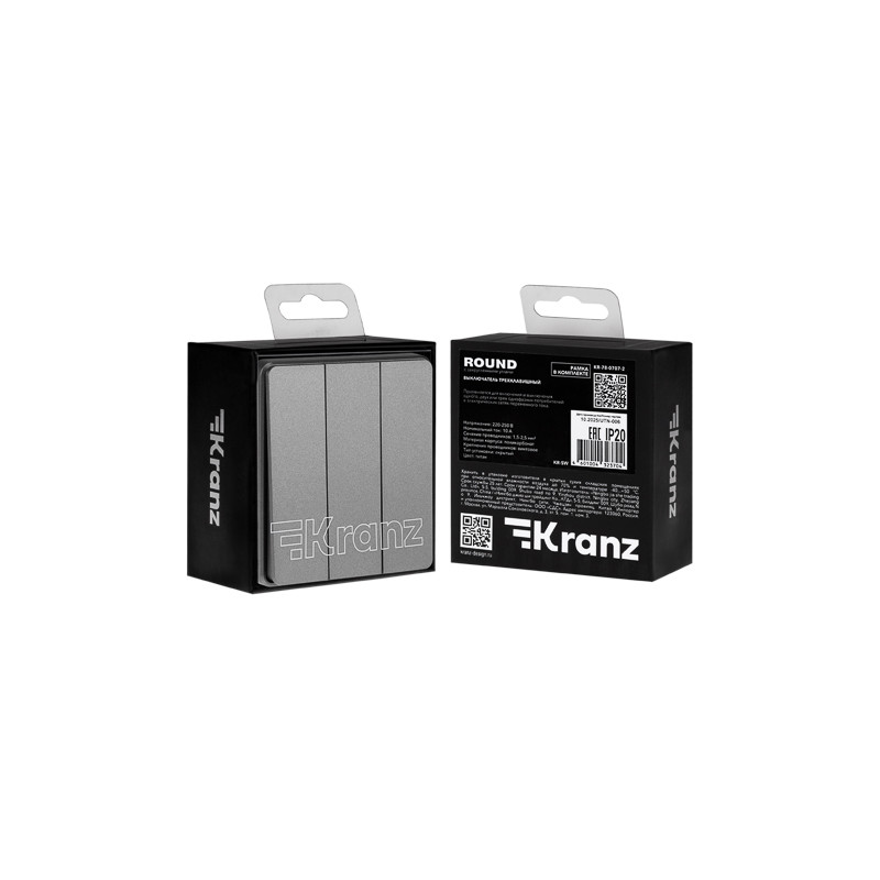 Выключатель ROUND 3 кл 10А с/у титан KRANZ, KR-78-0707-2