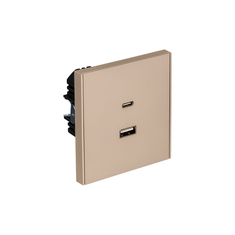 Розетка STRONG USB-A+Type-C 3А с функцией быстрой зарядки шелк KRANZ, KR-78-0734-8
