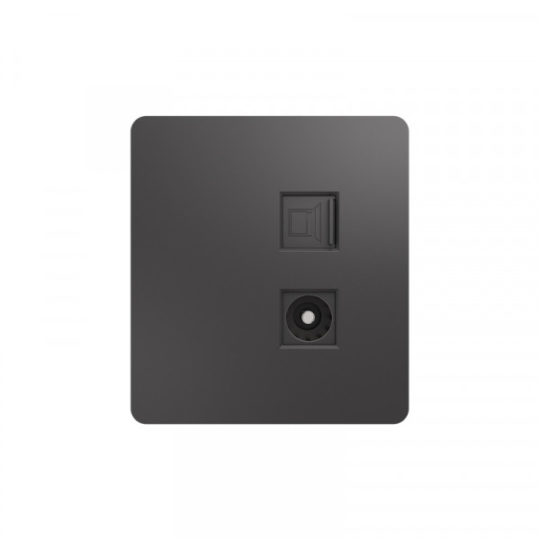 Розетка ROUND компьютерная RJ45 кат6 + TV с/у титан KRANZ, KR-78-0722-2