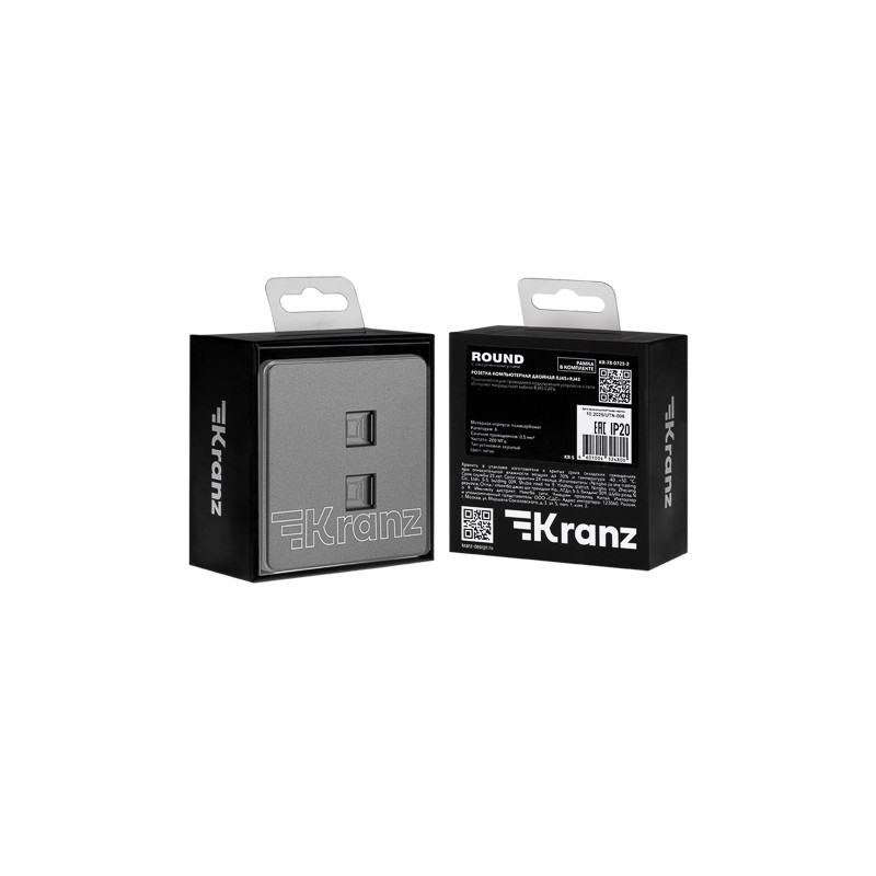 Розетка ROUND компьютерная двойная RJ45+RJ45 кат6 с/у титан KRANZ, KR-78-0725-2
